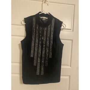 Peter Nygard Woman's Suede Leather Knit Studded Vest Sleeveless Biker SZ M READ